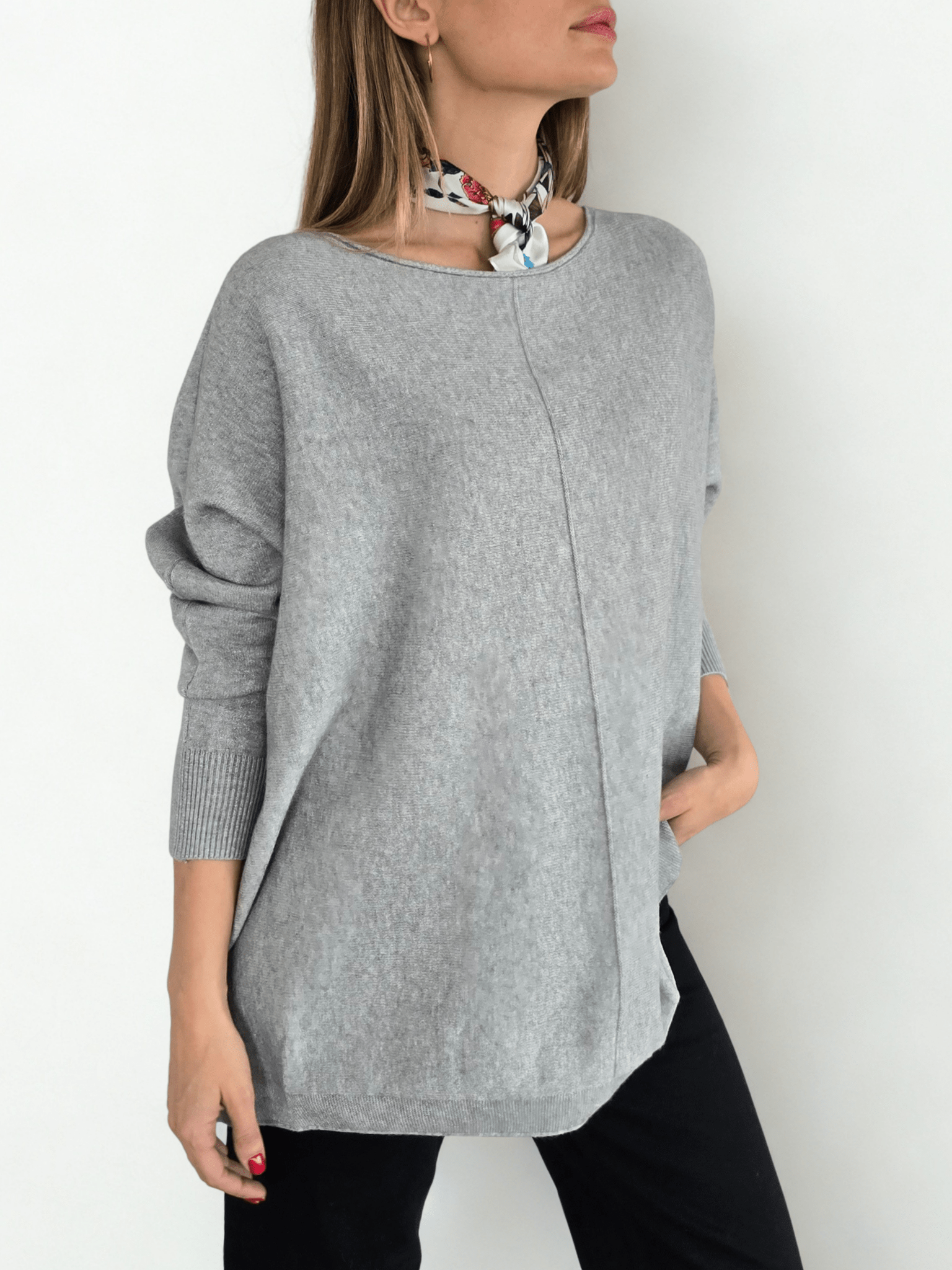 Sweater Ancho con Ribete, color Gris