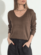 Sweater Básico escote en V, color Chocolate