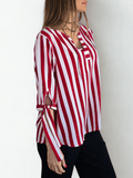 Blusa Rayada escote en V, color Rojo con Blanco
