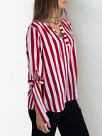 Blusa Rayada escote en V, color Rojo con Blanco
