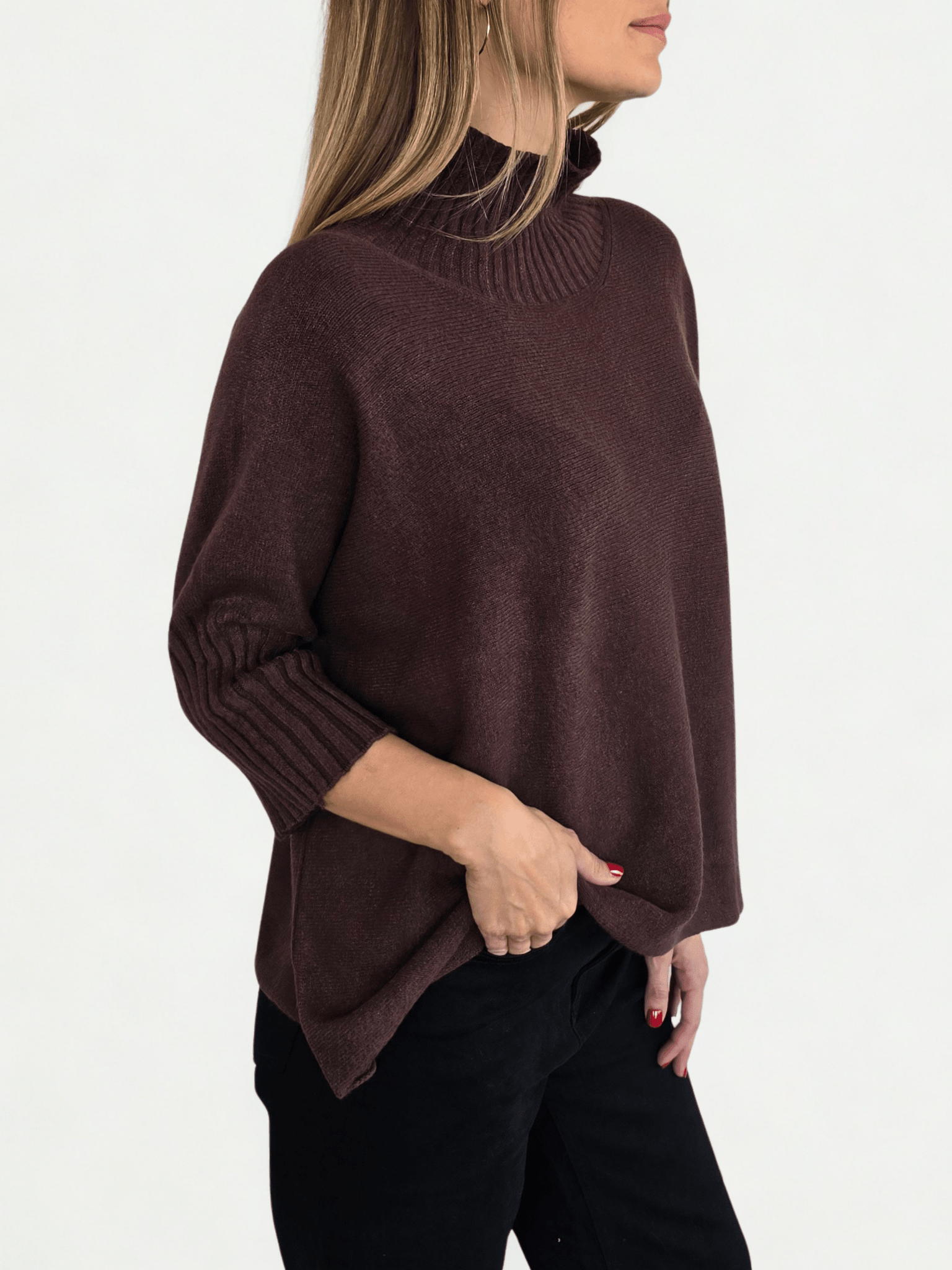 Sweater Italiano manga 3/4, color Chocolate