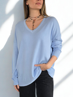 Sweater Escote en V, color Celeste