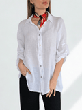 Blusa de Lino Italiano Ancha, color Blanco
