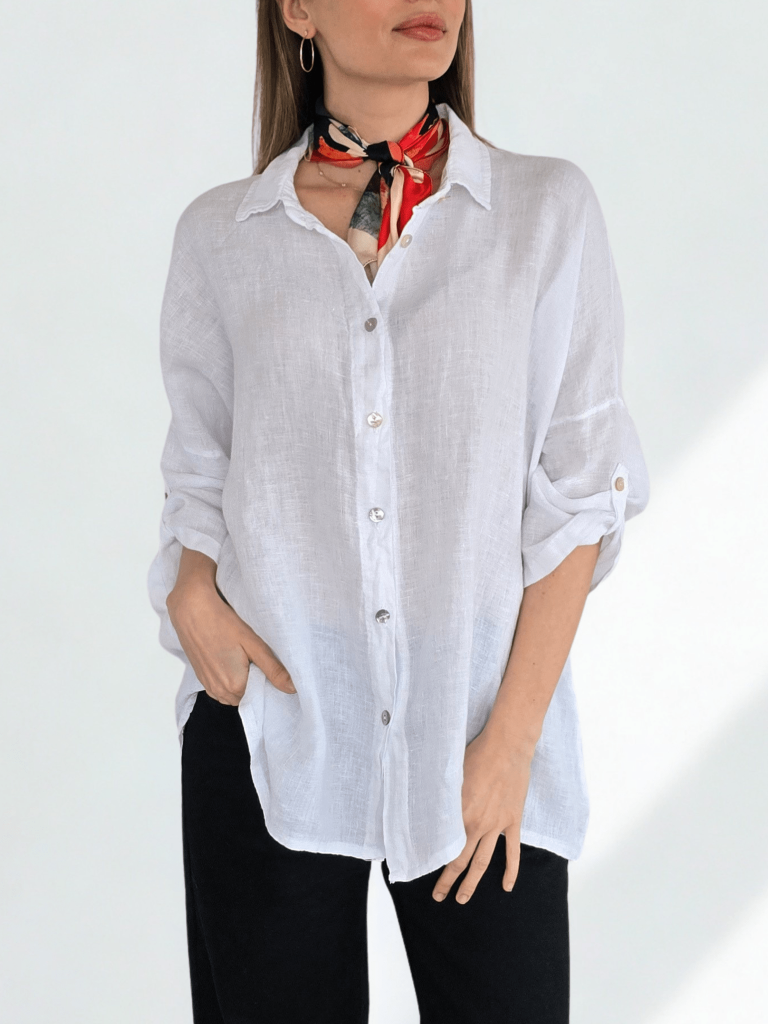Blusa de Lino Italiano Ancha, color Blanco