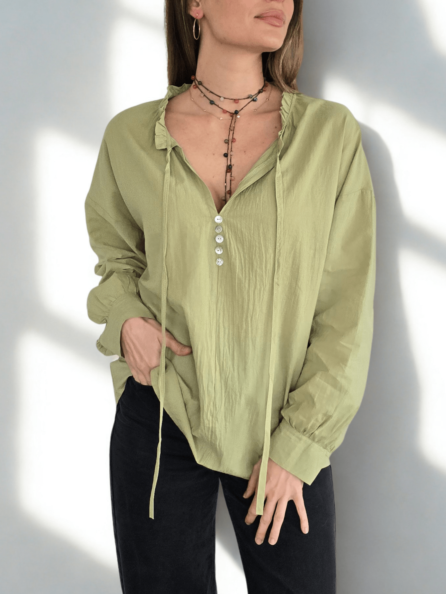 Blusa 100% algodón, color Pistacho