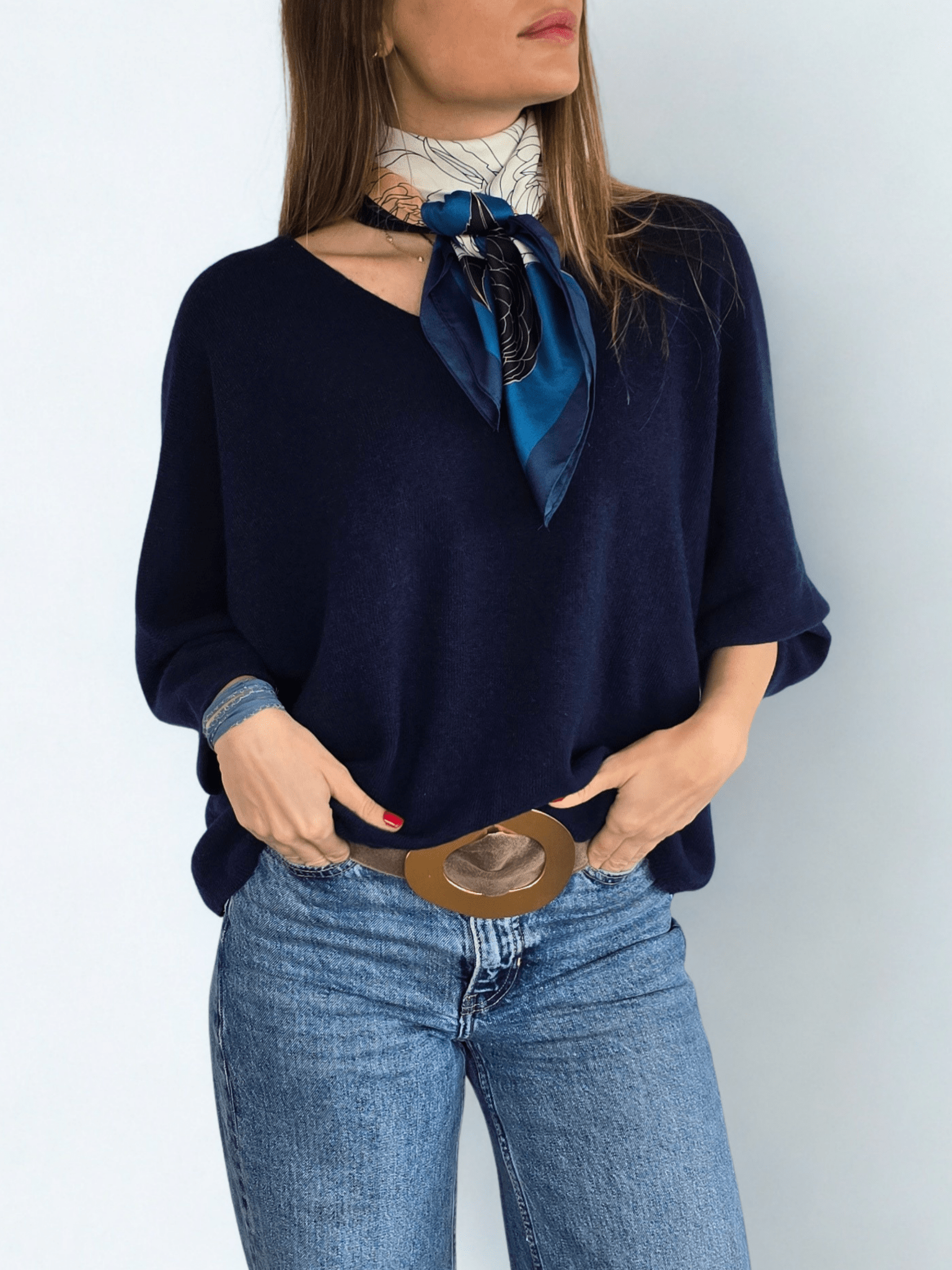 Sweater Italiano Manga 3/4, color Azul Marino