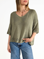 Sweater Italiano Pretina y Puño Calado, color Verde