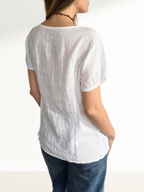 Blusa Italiana 100% Lino Bordad, color Blanco
