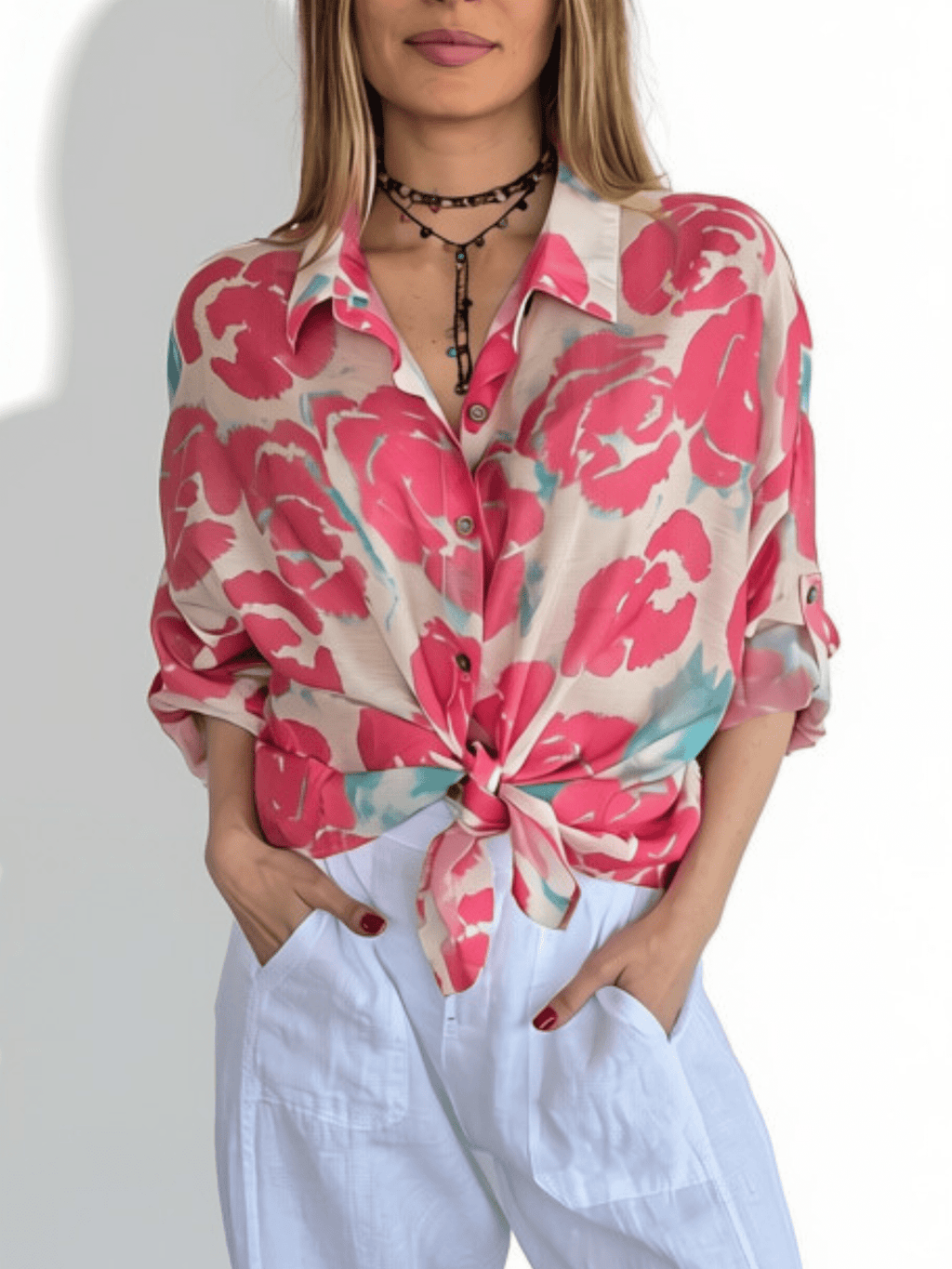 Blusa Estampada Flores, Tonos Rosados