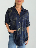 Blusa Italiana Estampada, fondo Azul Marino