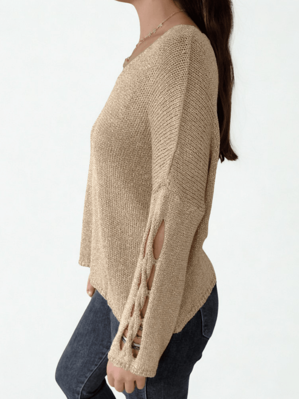 Sweater Italiano con adornos en las mangas, color tostado