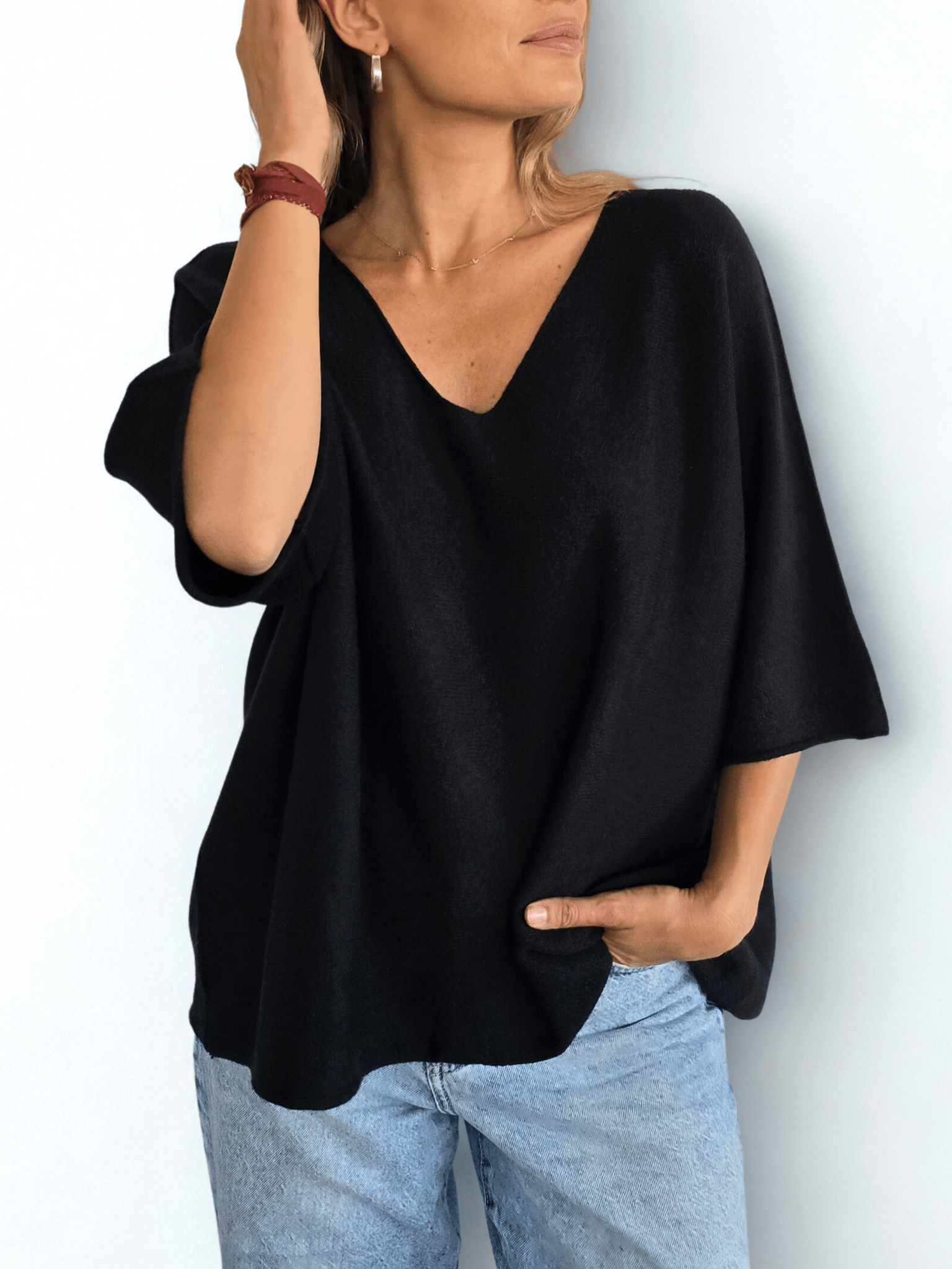 Sweater Italiano Manga 3/4, color Negro