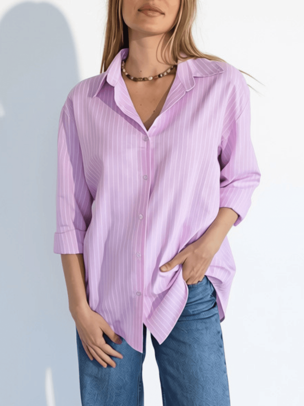 Blusa Rayada, color Rosado con Blanco