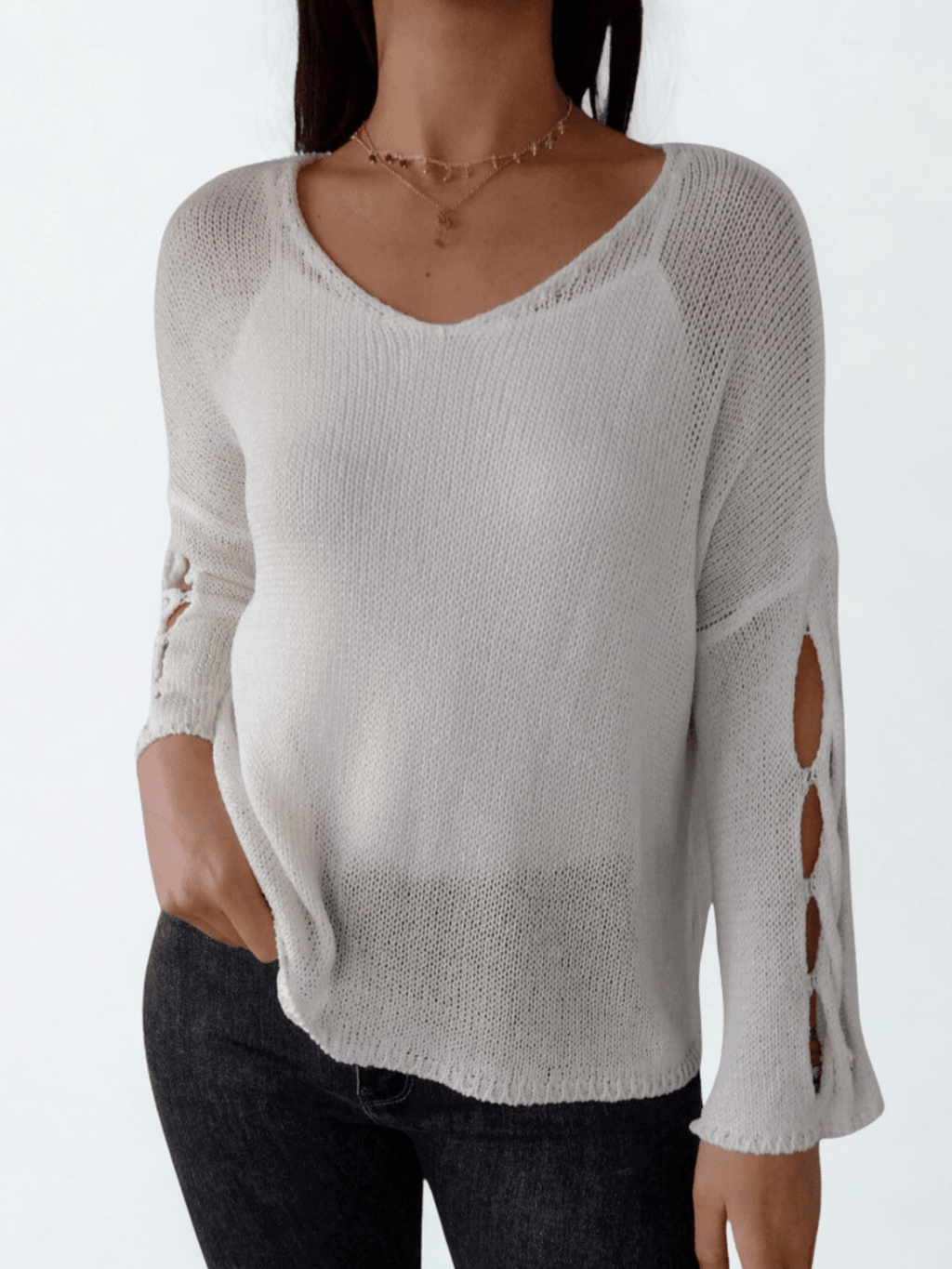 Sweater Italiano con adornos en las mangas, color blanco