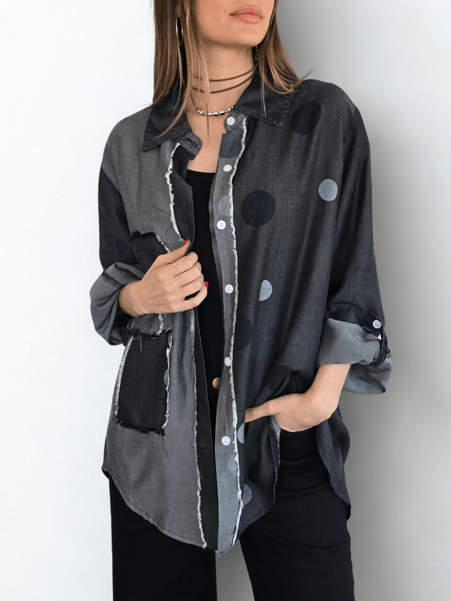 Blusa Jeans, color Gris
