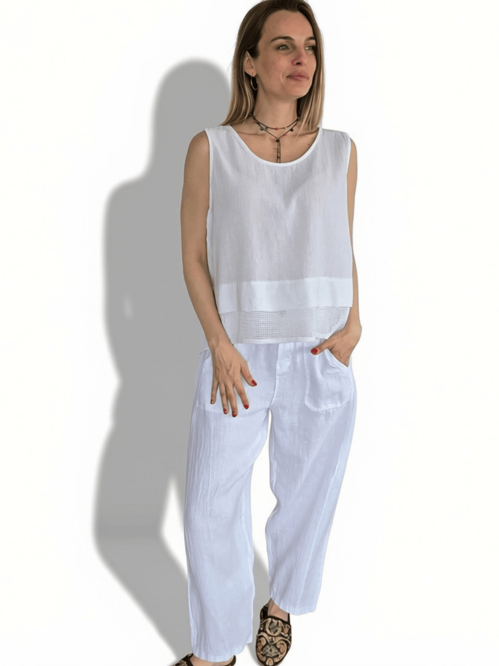 Blusa Italiana dos Texturas, color Blanco