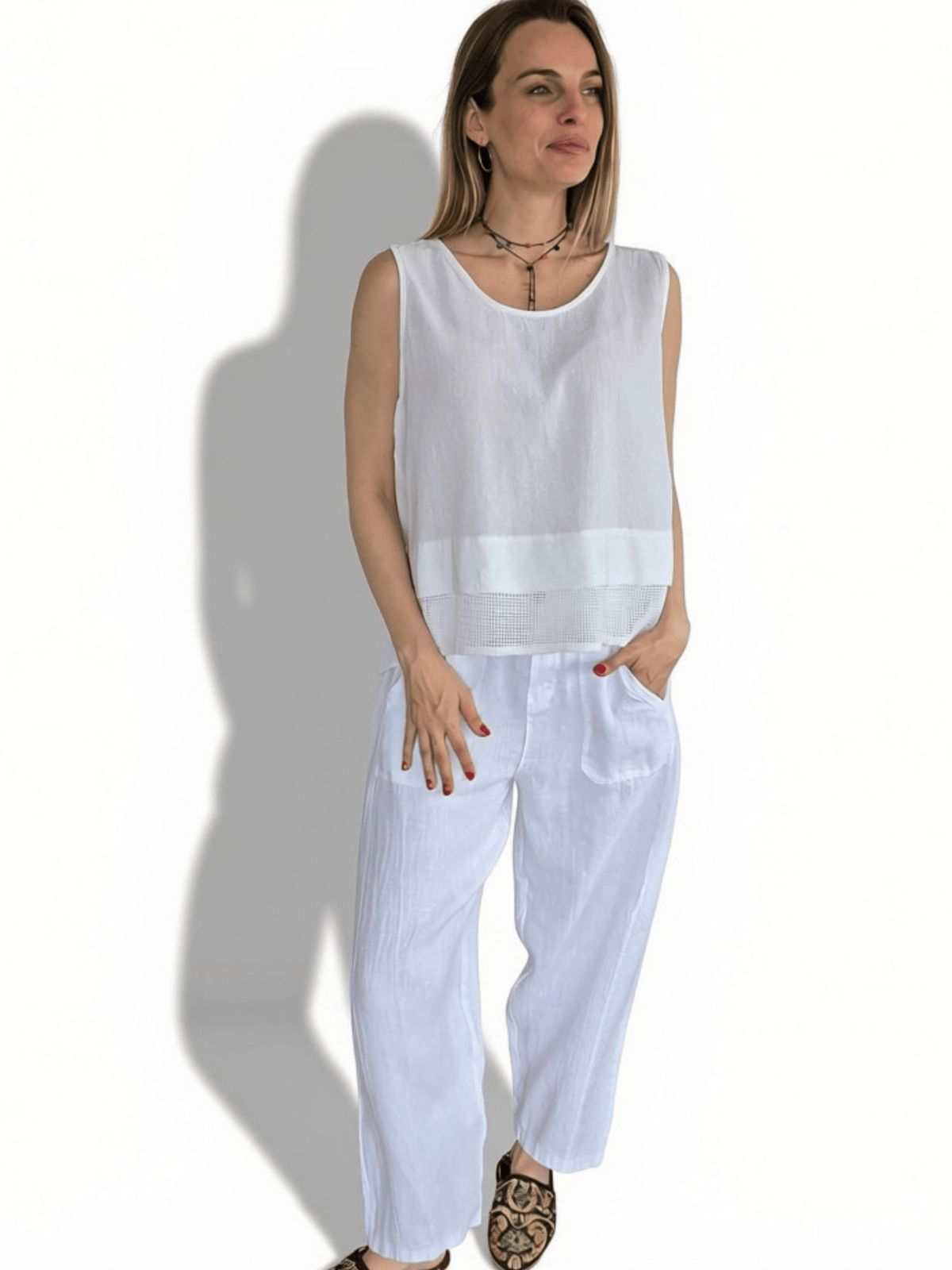 Blusa Italiana dos Texturas, color Blanco