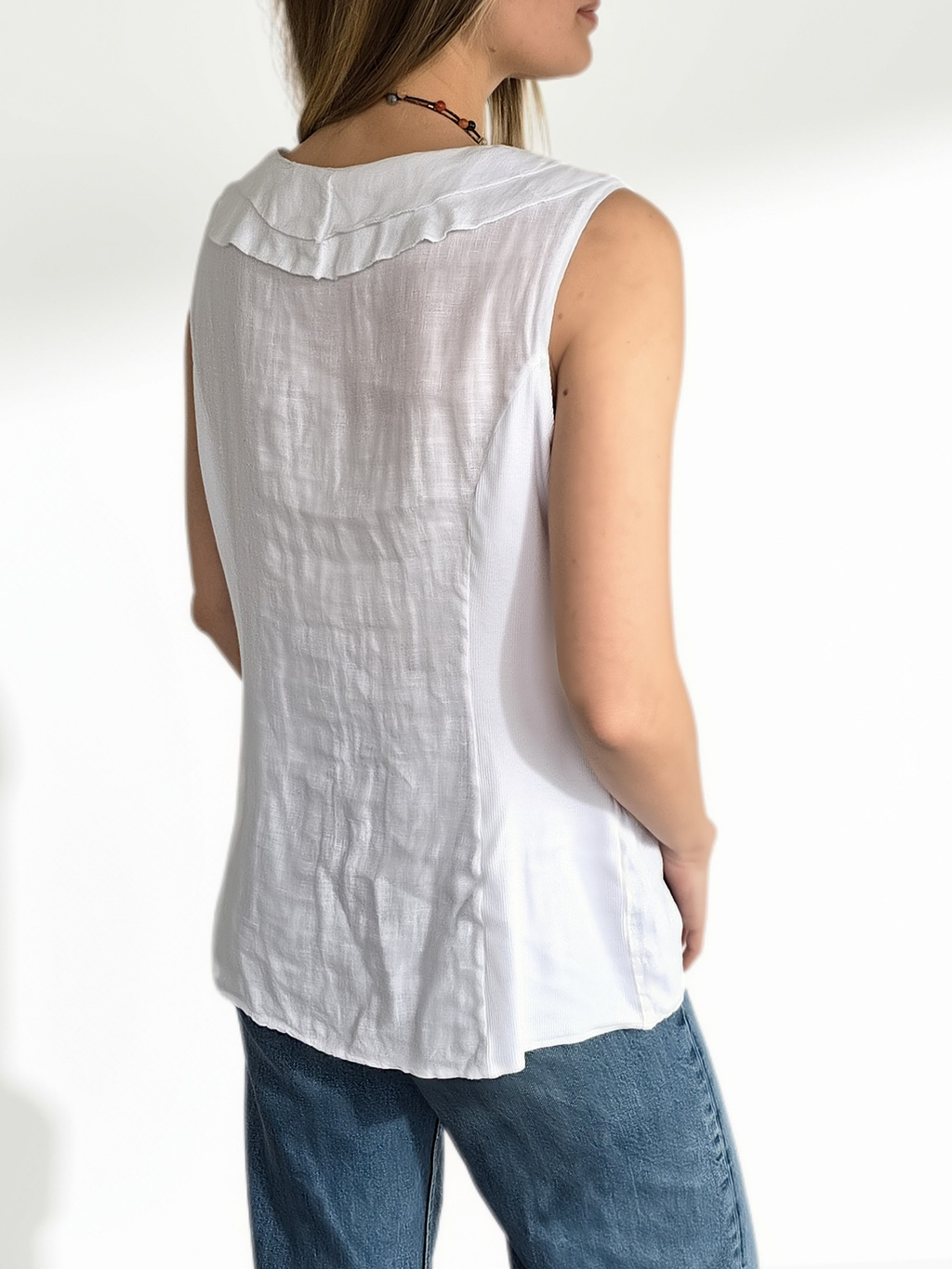 Blusa Italiana 100% Lino Vuelos, color Blanco