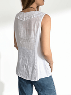 Blusa Italiana 100% Lino Vuelos, color Blanco