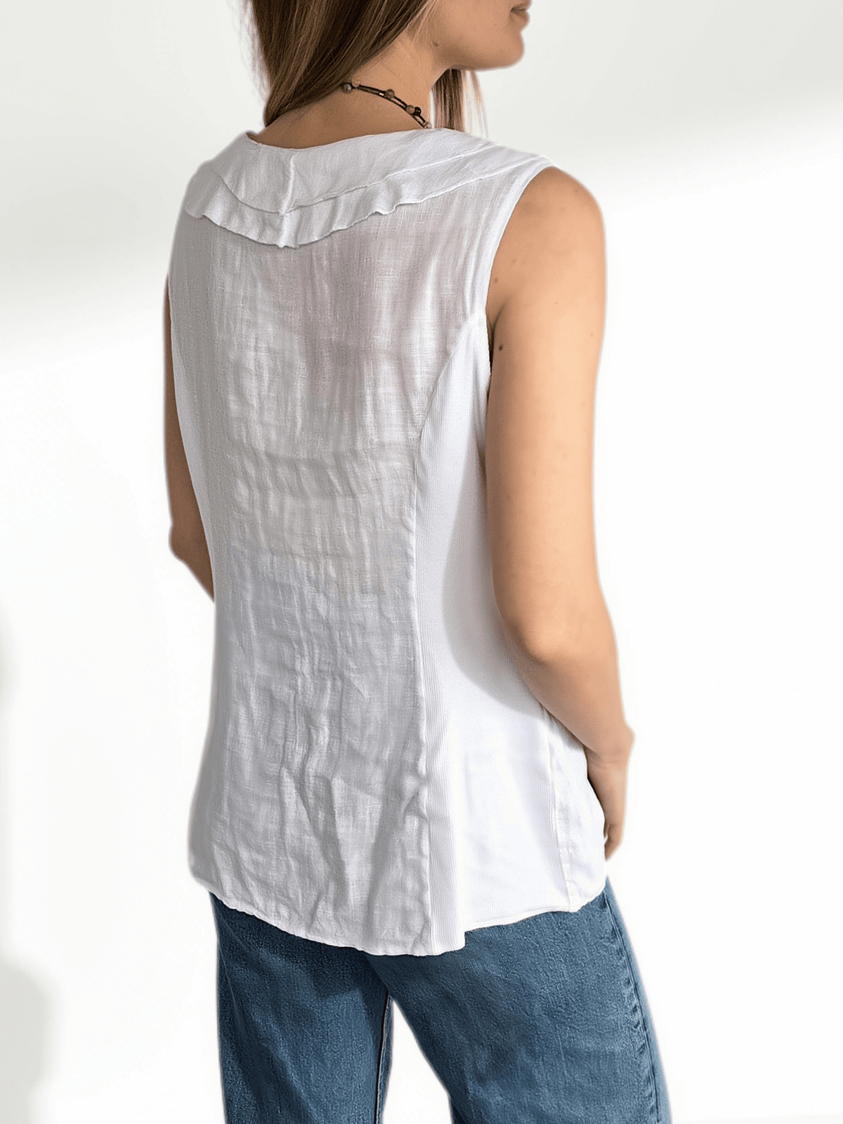 Blusa Italiana 100% Lino Vuelos, color Blanco