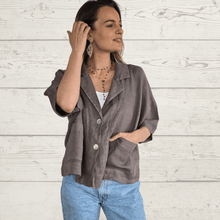 Cargar imagen en el visor de la galería, Chaqueta Italiana de Lino dos botones, color Chocolate
