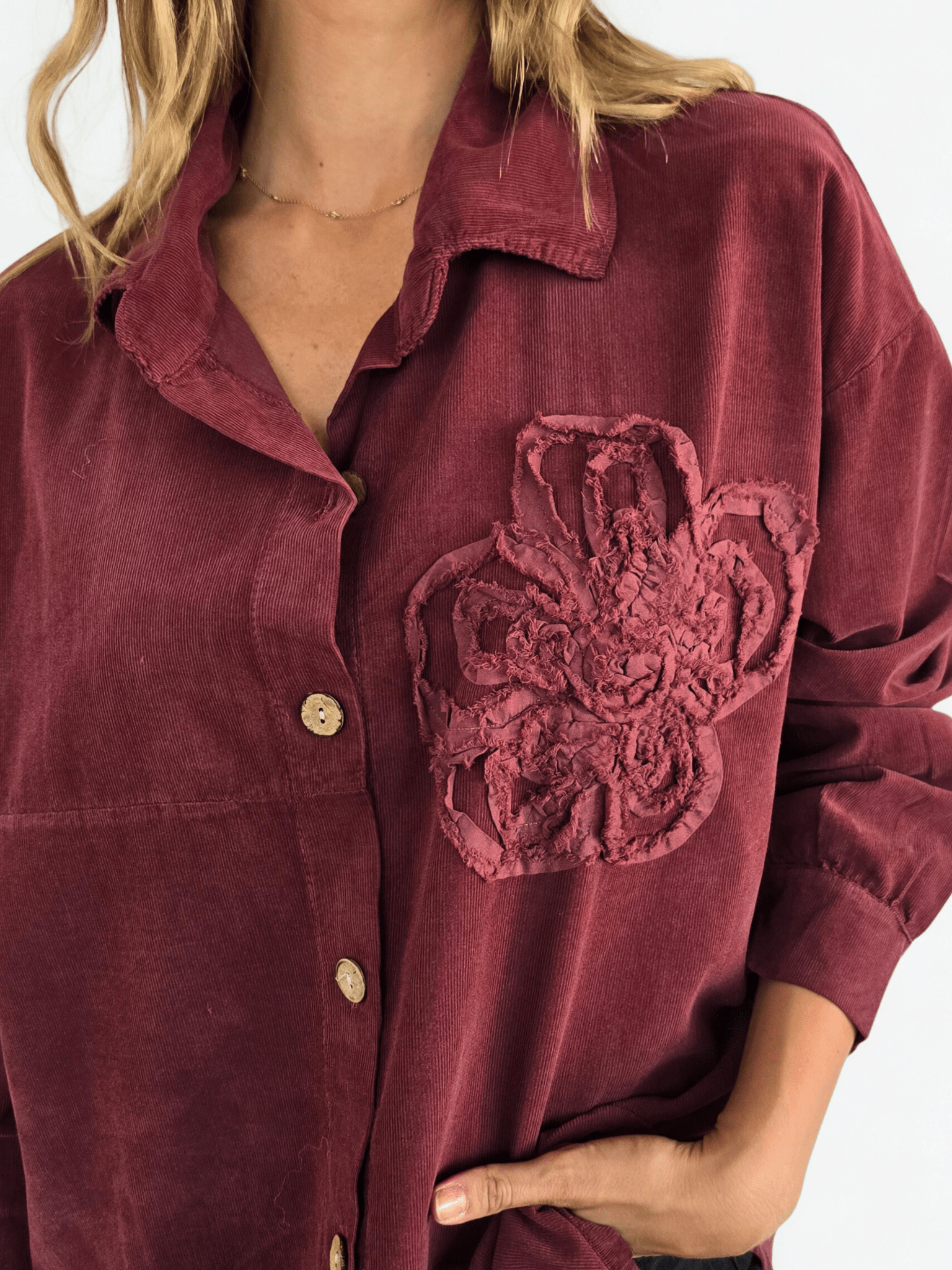 Blusa Italiana Cotelé mil rayas Flor, color Burdeo
