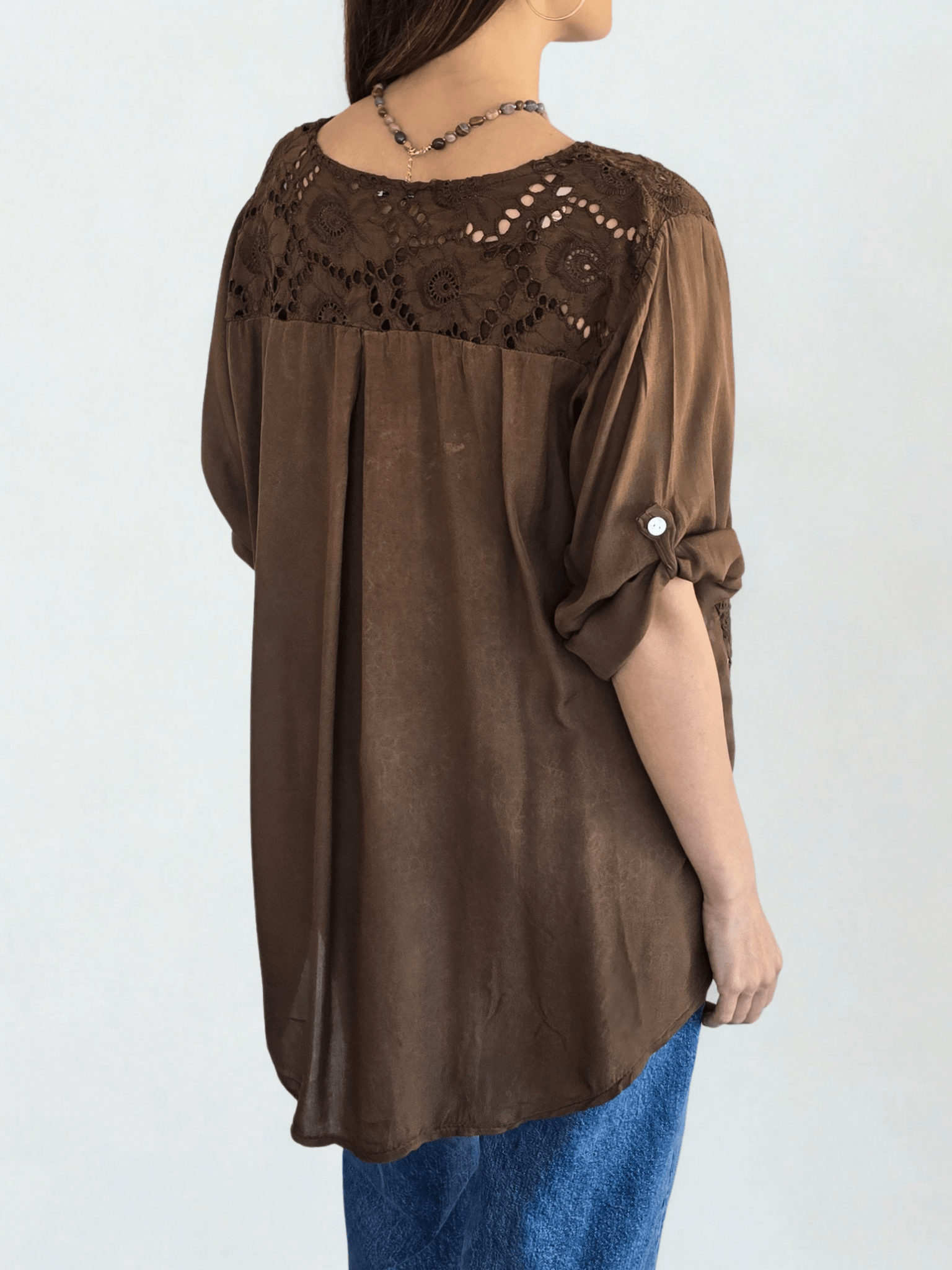 Blusa Italiana Macramé, color Chocolate
