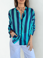 Blusa Italiana Rayada, color Azul con Verde
