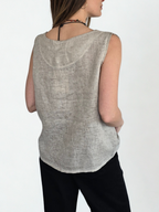 Blusa Italiana 100% Lino, sin mangas, color Beige
