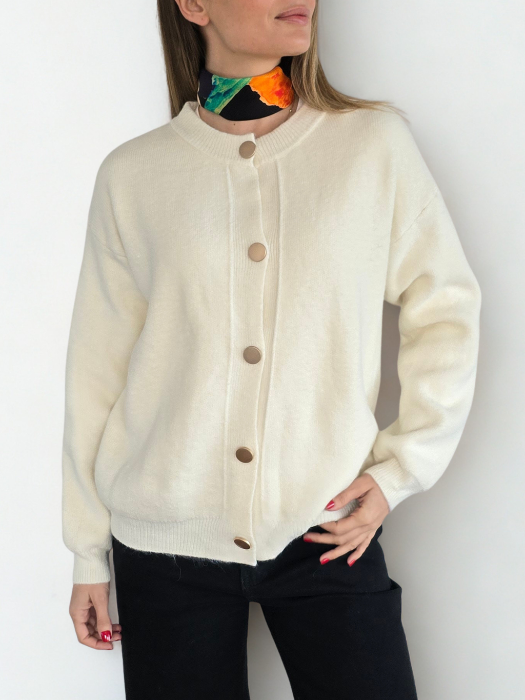 Chaleco Ribetes, color Blanco Invierno