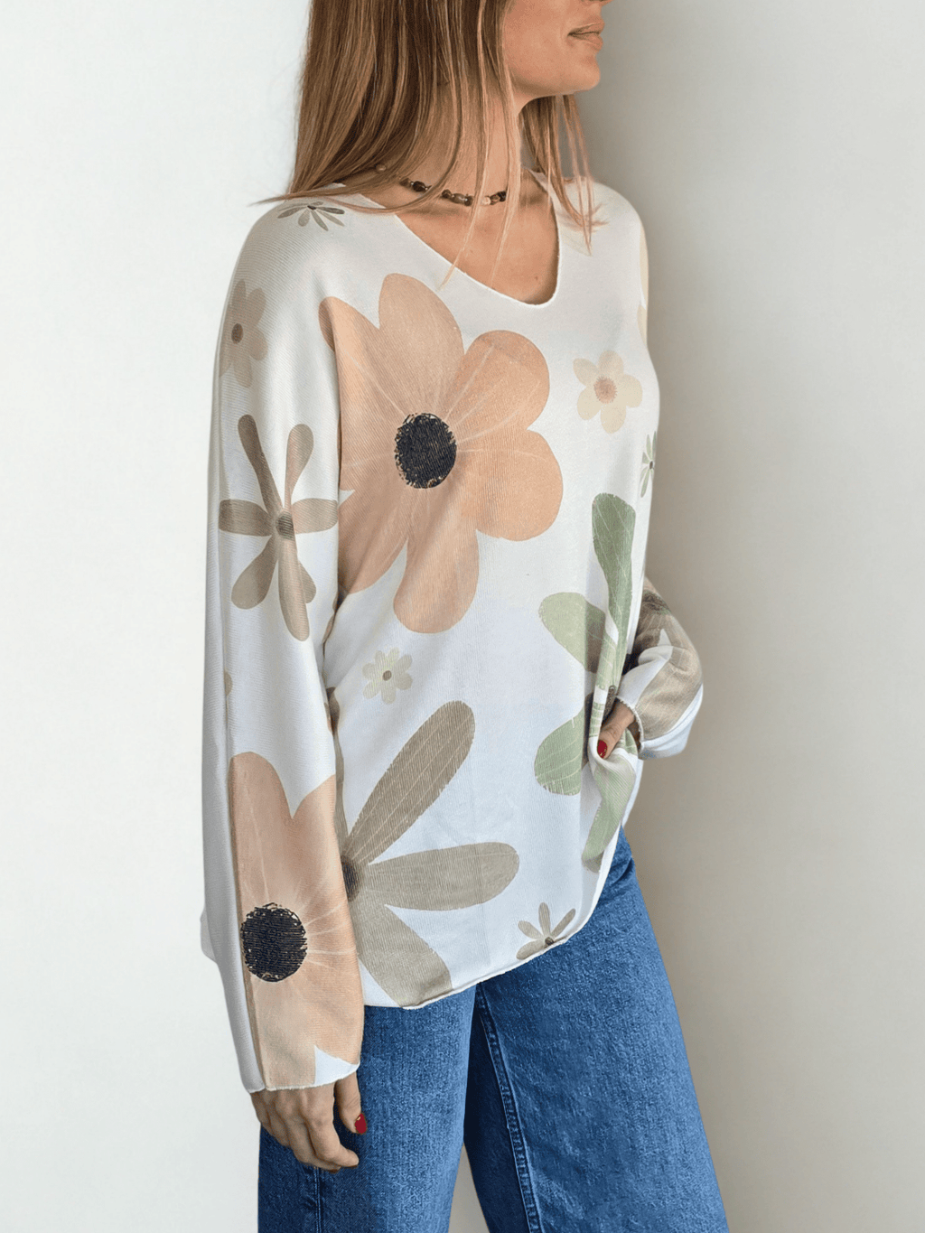 Sweater Italiano Estampado Flores, tonos Verdes
