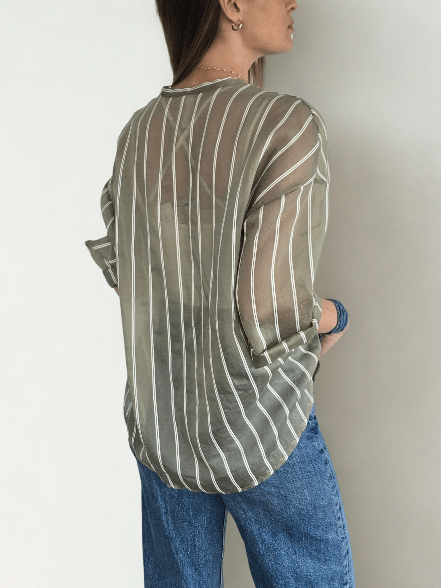Blusa Italiana Rayada, fondo Verde