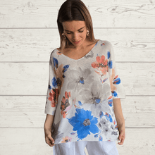 Cargar imagen en el visor de la galería, Sweater Italiano estampado flores, fondo blanco
