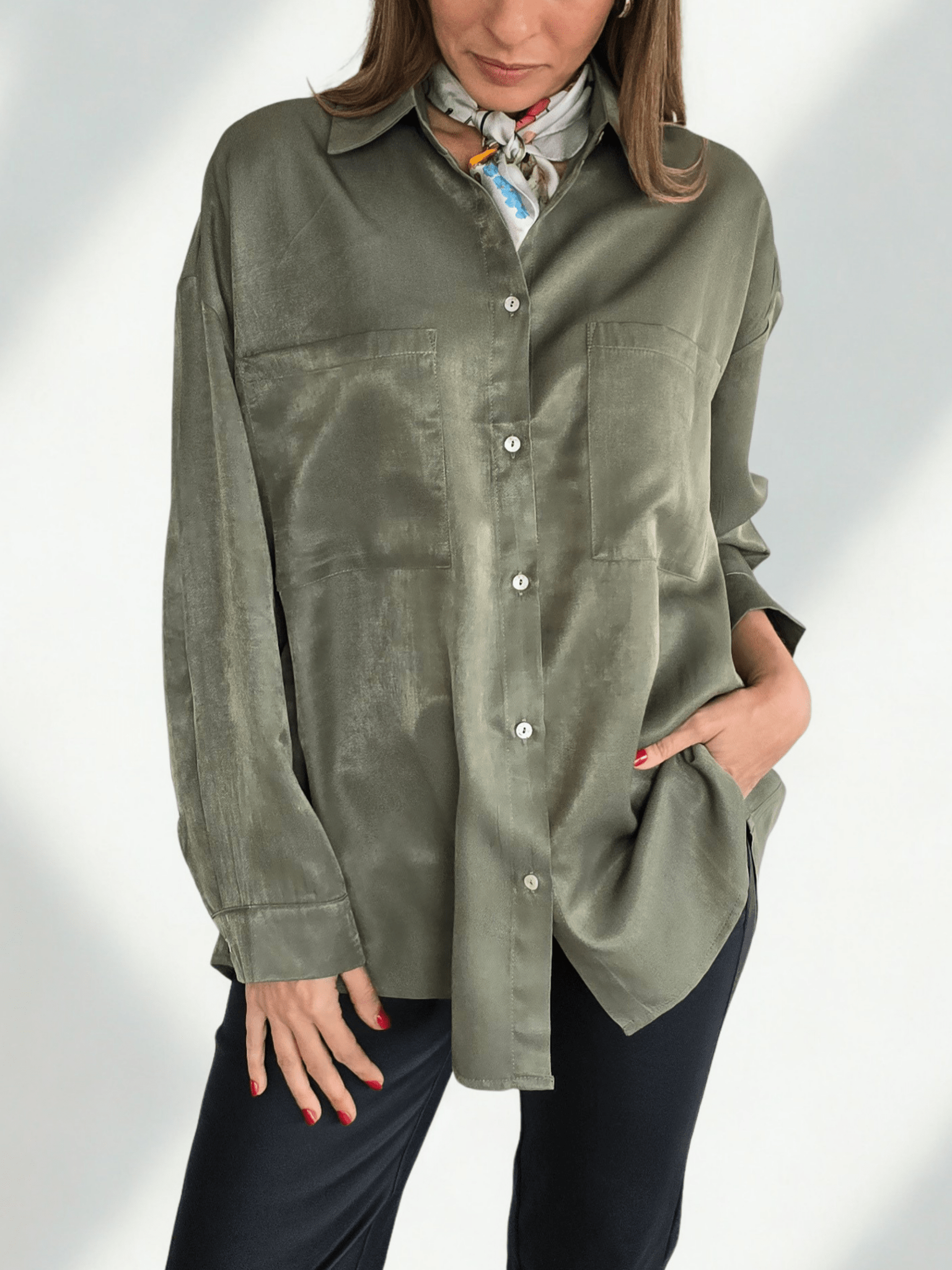 Blusa Dos Bolsillos, color Verde