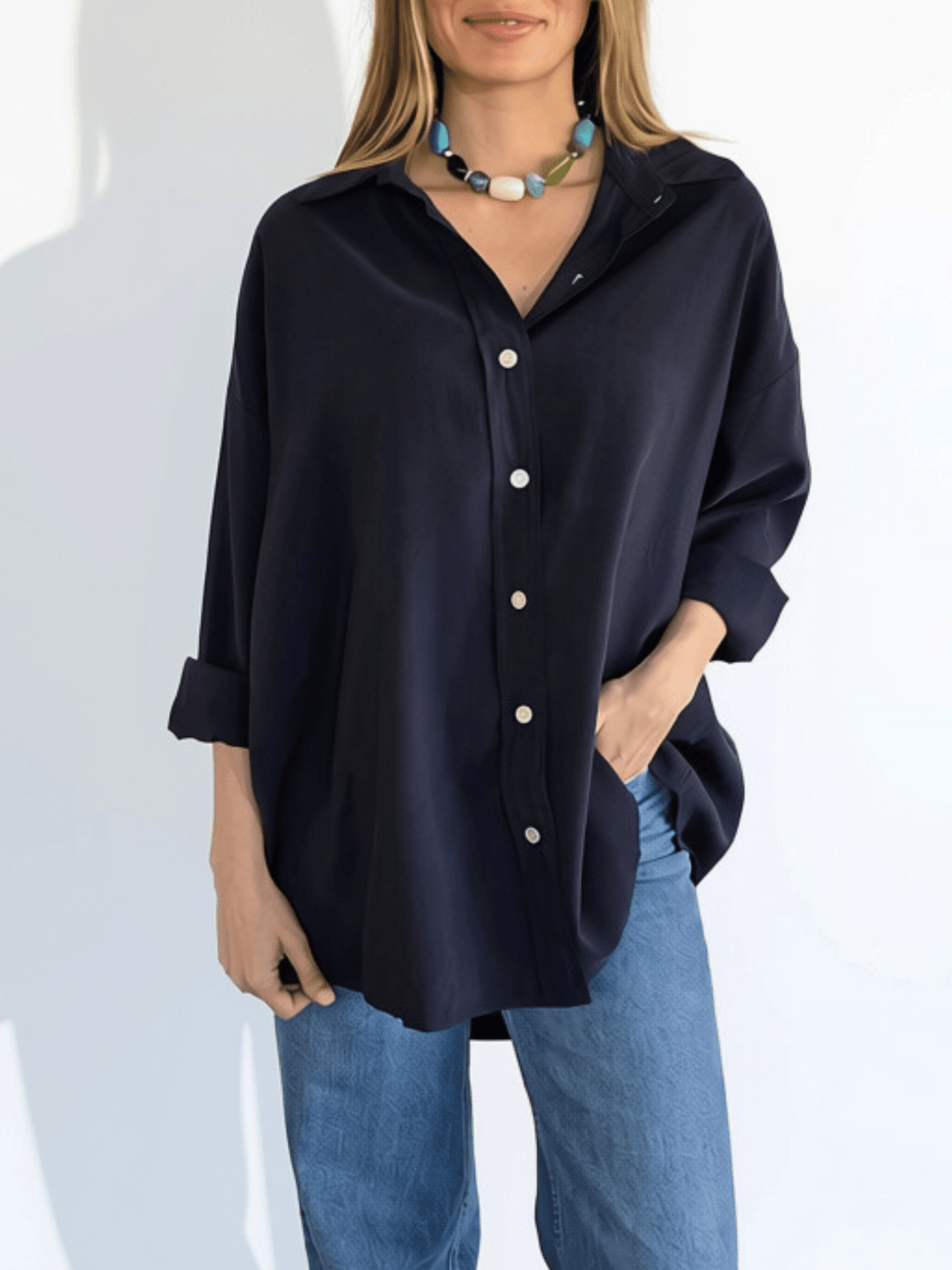 Blusa Tencel, color Azul Marino