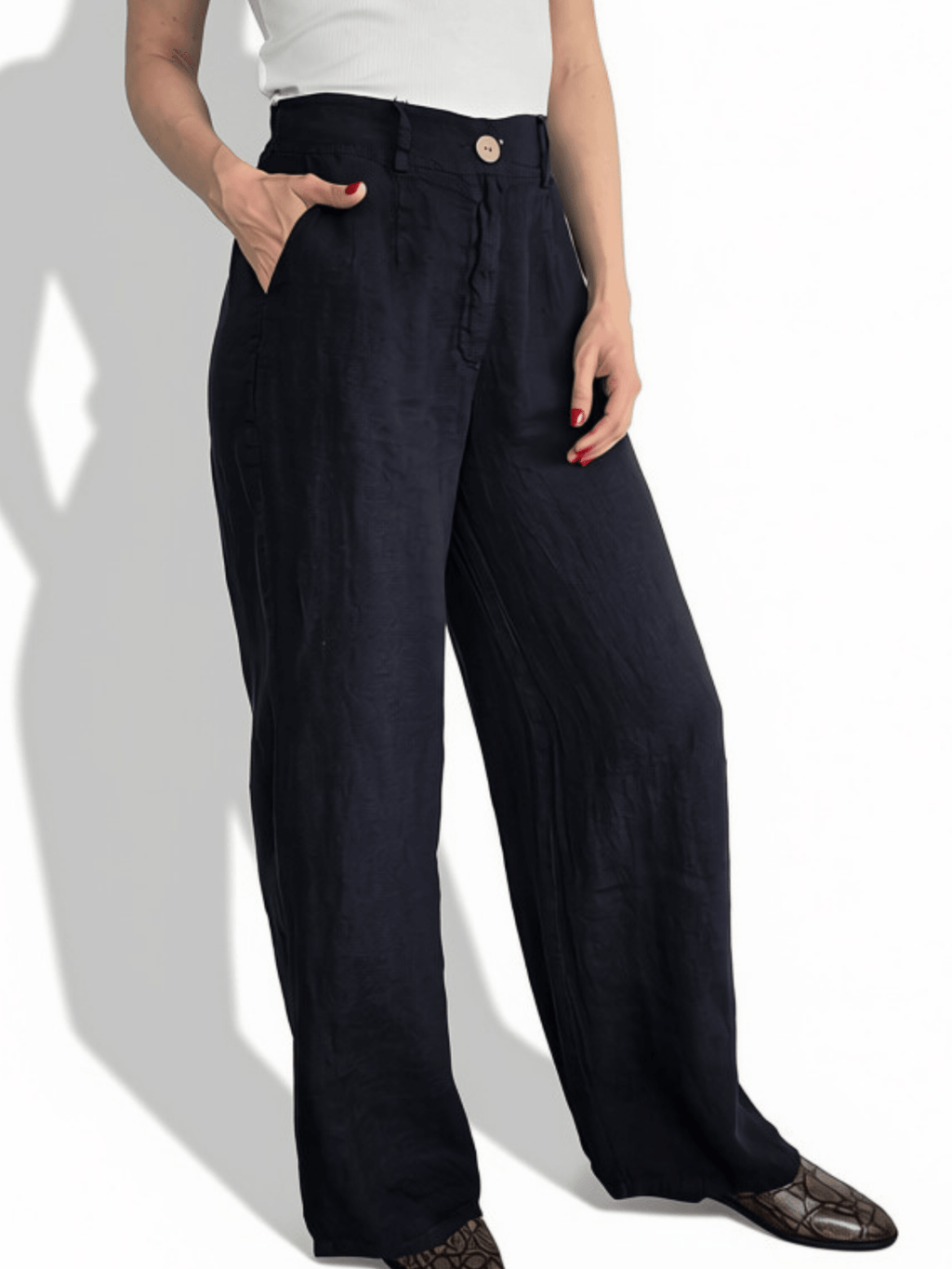 Pantalón 100% Lino Italiano, color Azul Marino