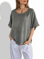 Blusa Italiana Desflecada, color Gris