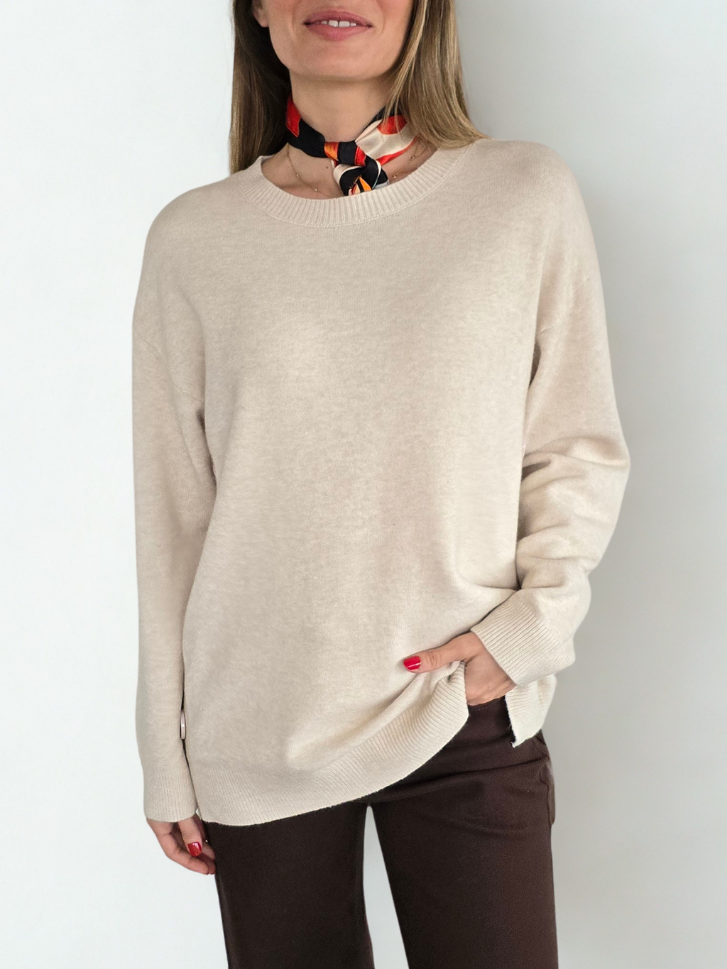 Sweater con Botones a los Lados, color Beige