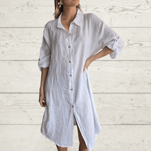 Cargar imagen en el visor de la galería, Vestido de lino Italiano, abotonado, color Blanco
