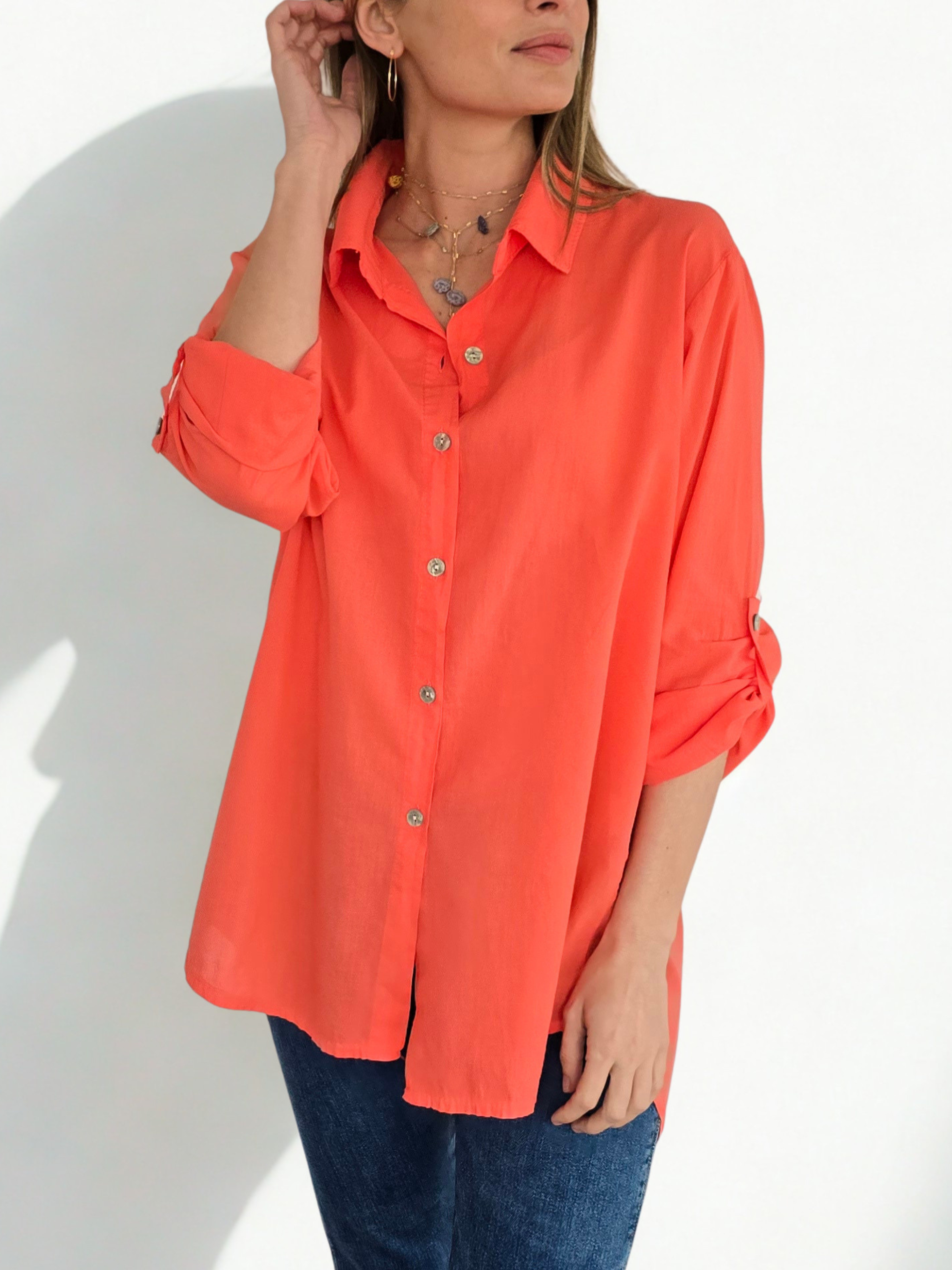 Blusa Italiana 100% Algodón, color Coral