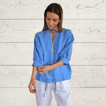 Cargar imagen en el visor de la galería, Chaqueta Bomber 100% Lino Italiano, color Jacinto
