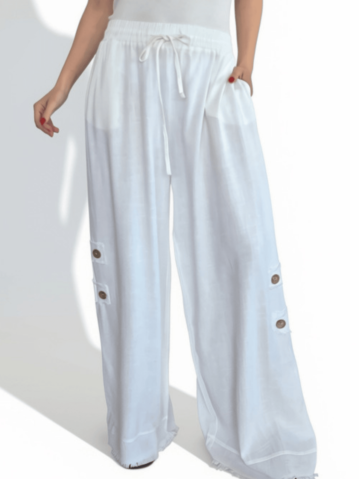 Pantalón con Botones a los Lados,color Blanco
