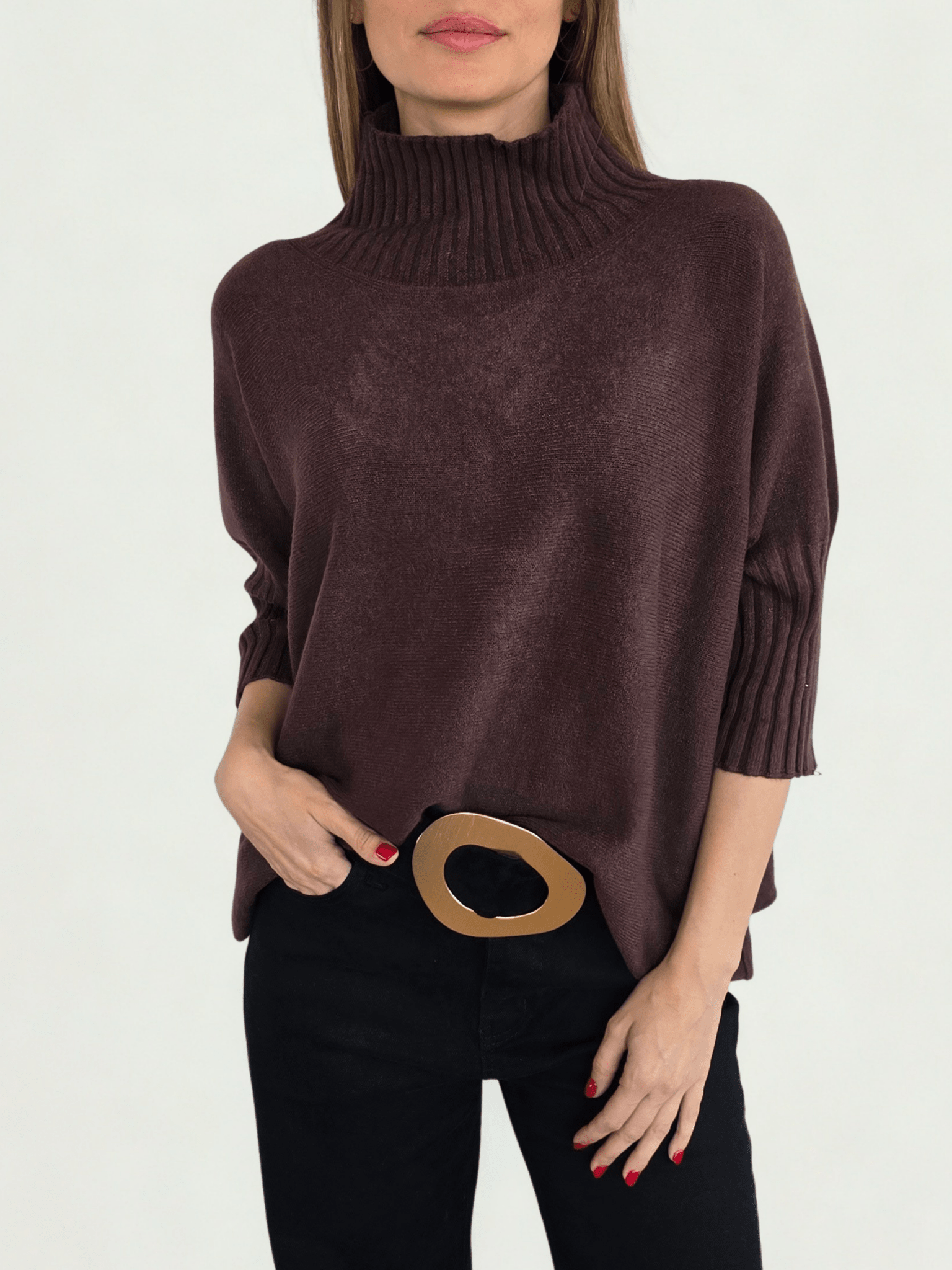Sweater Italiano manga 3/4, color Chocolate
