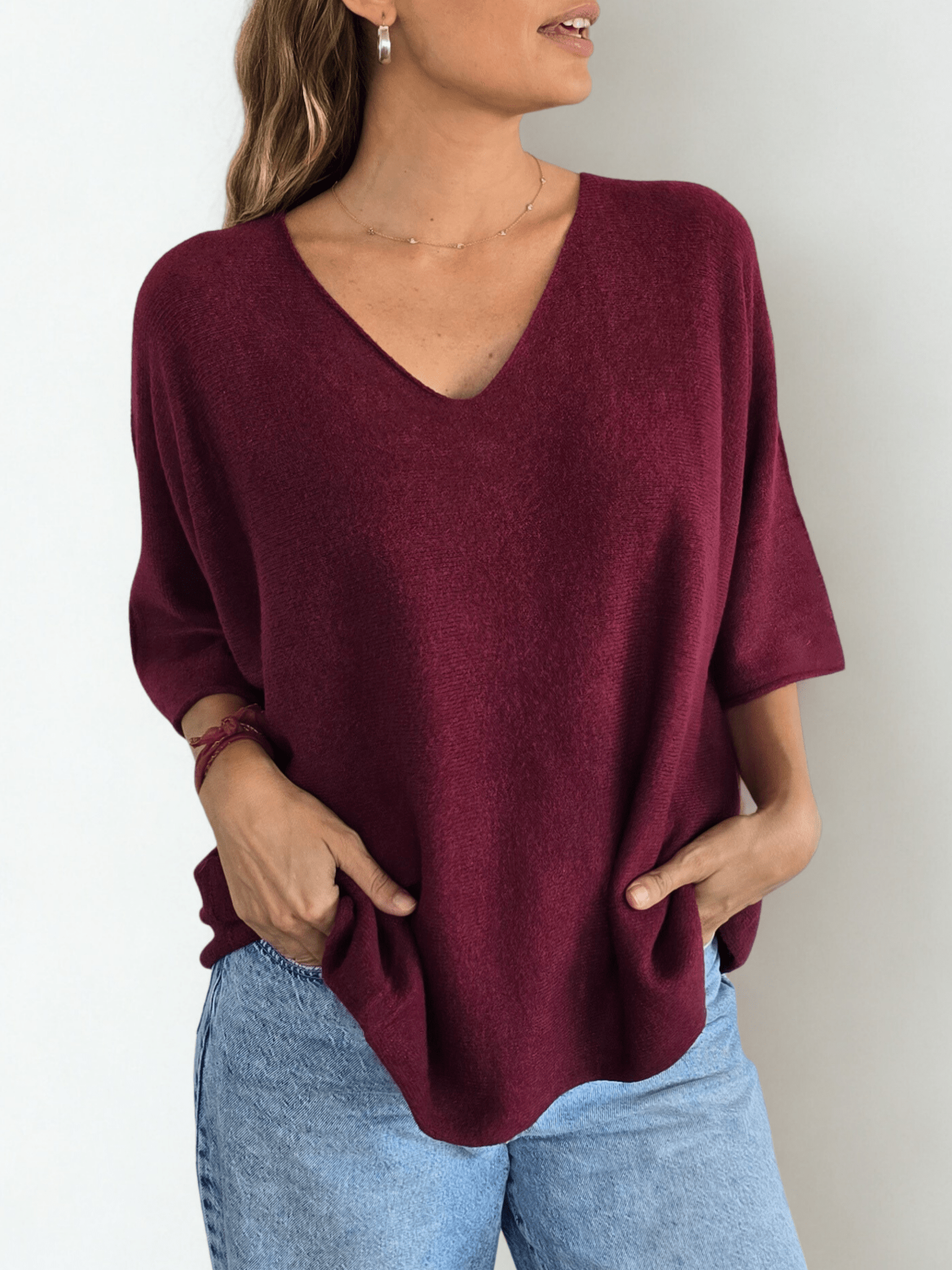 Sweater Italiano Manga 3/4, color Burdeo