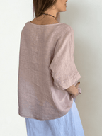 Blusa Italiana 100% Lino dos Bolsillos, color Rosado