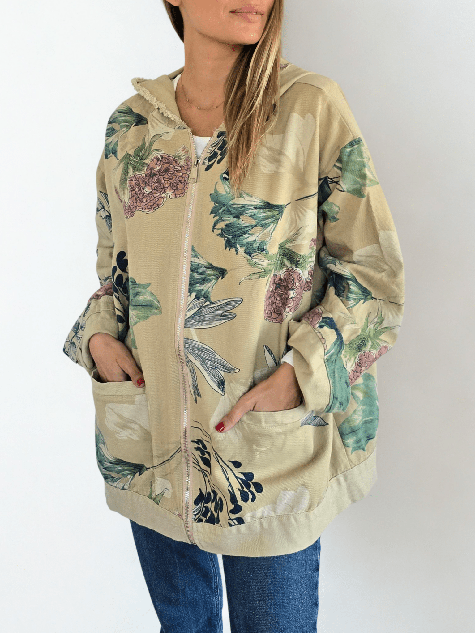 Chaqueta de Jeans Estampada, fondo Mostaza