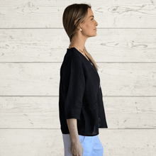 Cargar imagen en el visor de la galería, Chaqueta 100% Lino Italiano un botón, color Negro
