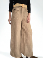 Pantalón de Lino Italiano con Cinturón, color tostado