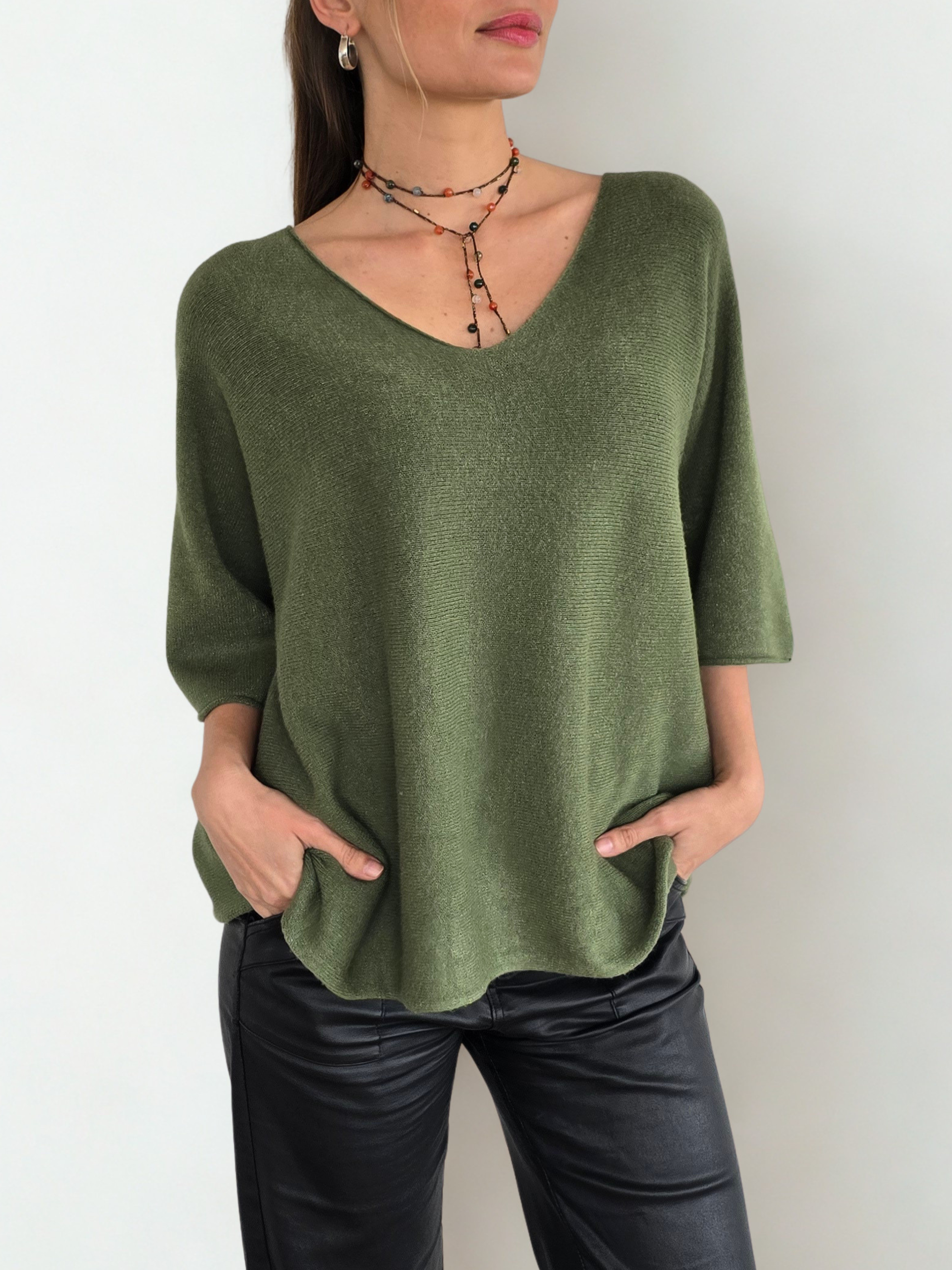Sweater Italiano manga 3/4, color Pistacho
