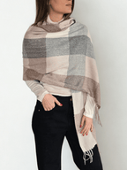 Bufanda cuadros, colores Beige con Gris